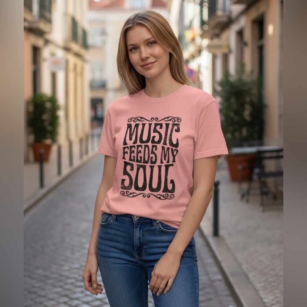 NEW• MUSIC FEEDS MY SOUL VINTAGE SOFT TOP• XL-2X